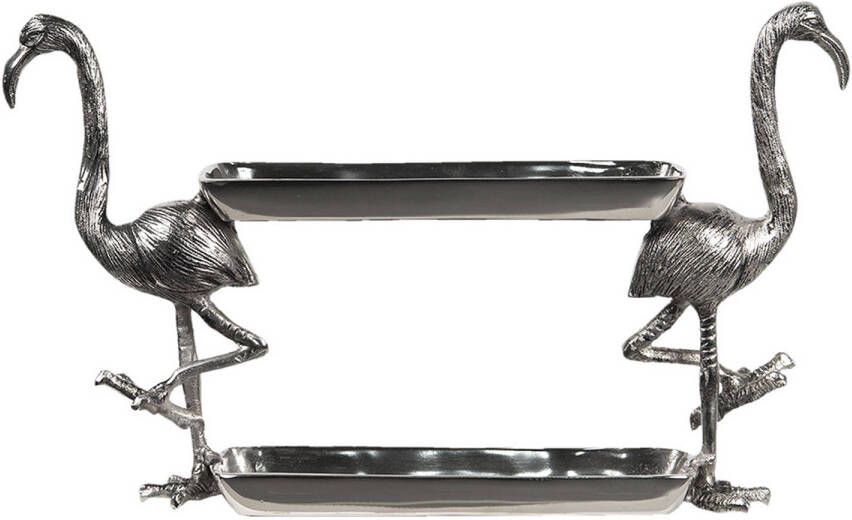 Clayre & Eef Etagère 2 Laags 46x16x28 Cm Zilverkleurig Aluminium Rechthoek Flamingo Taartplateau Serveerschaal online kopen