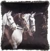 Clayre & Eef Sierkussen 45x45 cm Zwart Wit Synthetisch Vierkant Paard online kopen