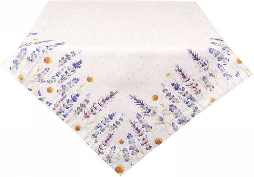 Clayre & Eef Tafelkleed 130x180 cm Wit Groen Katoen Rechthoek Lavendel online kopen